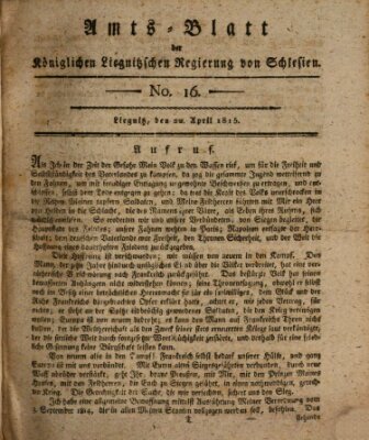 Amts-Blatt der Preußischen Regierung zu Liegnitz Samstag 22. April 1815