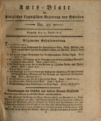 Amts-Blatt der Preußischen Regierung zu Liegnitz Samstag 29. April 1815