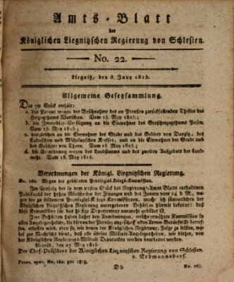 Amts-Blatt der Preußischen Regierung zu Liegnitz Samstag 3. Juni 1815