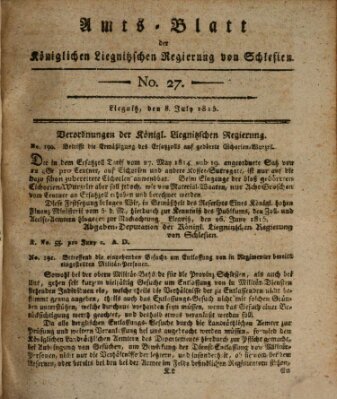 Amts-Blatt der Preußischen Regierung zu Liegnitz Samstag 8. Juli 1815