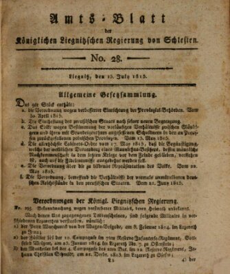 Amts-Blatt der Preußischen Regierung zu Liegnitz Samstag 15. Juli 1815