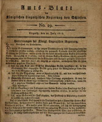 Amts-Blatt der Preußischen Regierung zu Liegnitz Samstag 22. Juli 1815