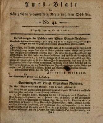 Amts-Blatt der Preußischen Regierung zu Liegnitz Samstag 14. Oktober 1815