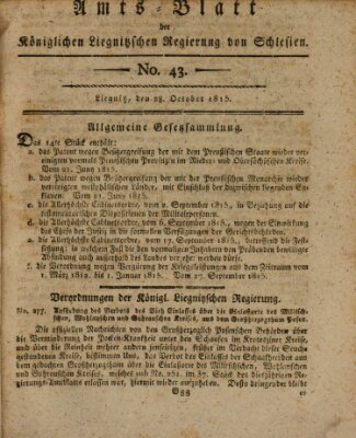 Amts-Blatt der Preußischen Regierung zu Liegnitz Samstag 28. Oktober 1815