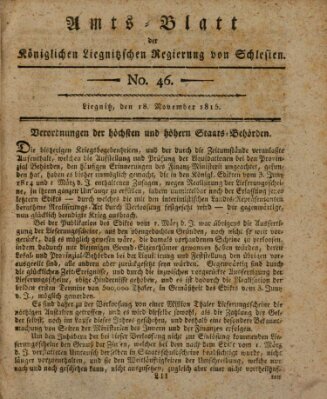 Amts-Blatt der Preußischen Regierung zu Liegnitz Samstag 18. November 1815