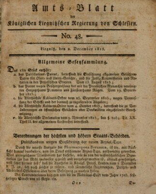 Amts-Blatt der Preußischen Regierung zu Liegnitz Samstag 2. Dezember 1815