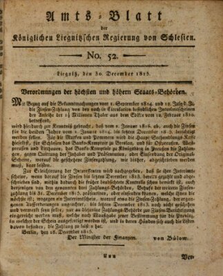 Amts-Blatt der Preußischen Regierung zu Liegnitz Samstag 30. Dezember 1815