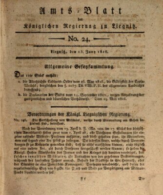 Amts-Blatt der Preußischen Regierung zu Liegnitz Samstag 15. Juni 1816