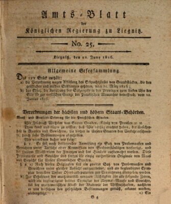 Amts-Blatt der Preußischen Regierung zu Liegnitz Samstag 22. Juni 1816