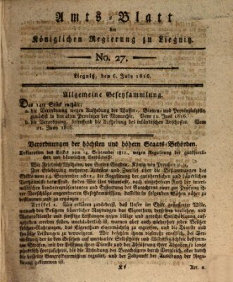 Amts-Blatt der Preußischen Regierung zu Liegnitz Samstag 6. Juli 1816