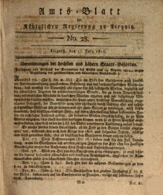 Amts-Blatt der Preußischen Regierung zu Liegnitz Samstag 13. Juli 1816