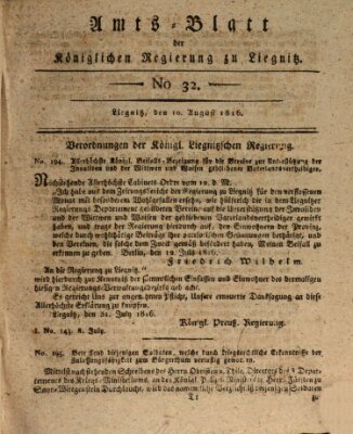 Amts-Blatt der Preußischen Regierung zu Liegnitz Samstag 10. August 1816