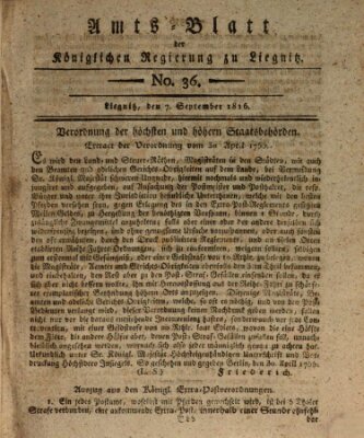 Amts-Blatt der Preußischen Regierung zu Liegnitz Samstag 7. September 1816