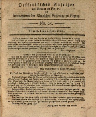 Amts-Blatt der Preußischen Regierung zu Liegnitz Samstag 22. Juni 1816