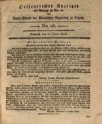 Amts-Blatt der Preußischen Regierung zu Liegnitz Samstag 29. Juni 1816