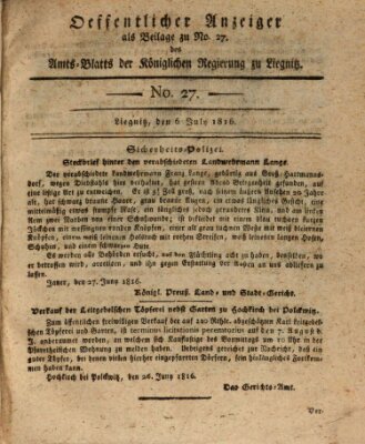 Amts-Blatt der Preußischen Regierung zu Liegnitz Samstag 6. Juli 1816