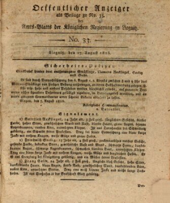 Amts-Blatt der Preußischen Regierung zu Liegnitz Samstag 17. August 1816