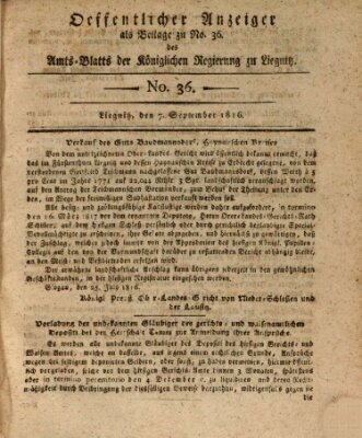 Amts-Blatt der Preußischen Regierung zu Liegnitz Samstag 7. September 1816
