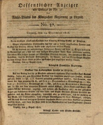 Amts-Blatt der Preußischen Regierung zu Liegnitz Samstag 14. September 1816