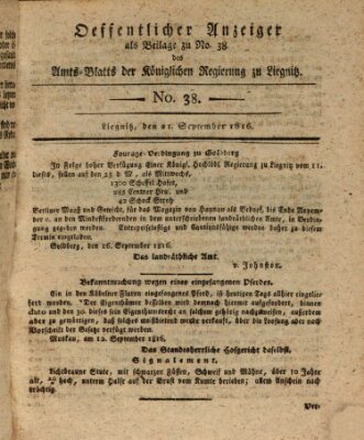 Amts-Blatt der Preußischen Regierung zu Liegnitz Samstag 21. September 1816