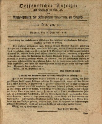 Amts-Blatt der Preußischen Regierung zu Liegnitz Samstag 5. Oktober 1816