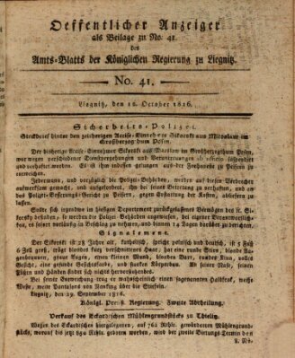 Amts-Blatt der Preußischen Regierung zu Liegnitz Samstag 12. Oktober 1816