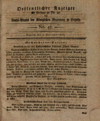 Amts-Blatt der Preußischen Regierung zu Liegnitz Samstag 7. Dezember 1816