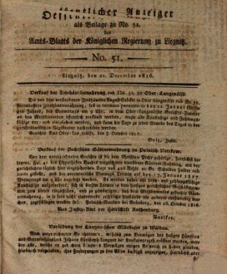 Amts-Blatt der Preußischen Regierung zu Liegnitz Samstag 21. Dezember 1816