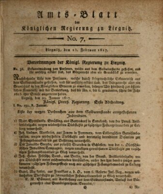 Amts-Blatt der Preußischen Regierung zu Liegnitz Samstag 15. Februar 1817