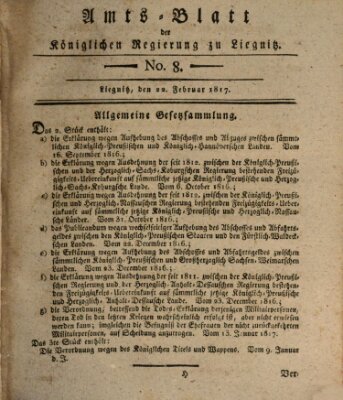 Amts-Blatt der Preußischen Regierung zu Liegnitz Samstag 22. Februar 1817