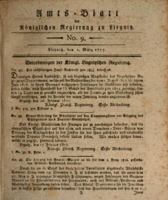 Amts-Blatt der Preußischen Regierung zu Liegnitz Samstag 1. März 1817