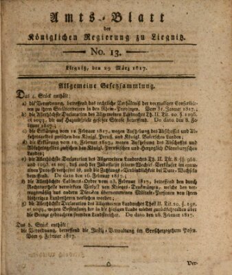 Amts-Blatt der Preußischen Regierung zu Liegnitz Samstag 29. März 1817