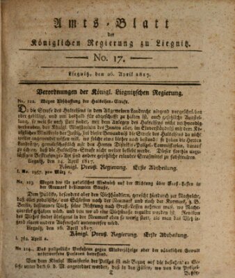 Amts-Blatt der Preußischen Regierung zu Liegnitz Samstag 26. April 1817