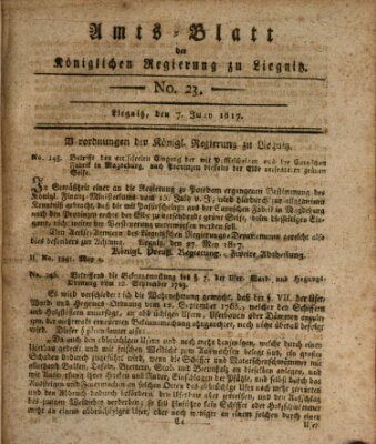 Amts-Blatt der Preußischen Regierung zu Liegnitz Samstag 7. Juni 1817