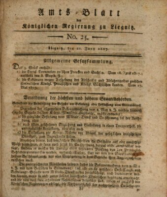 Amts-Blatt der Preußischen Regierung zu Liegnitz Samstag 21. Juni 1817