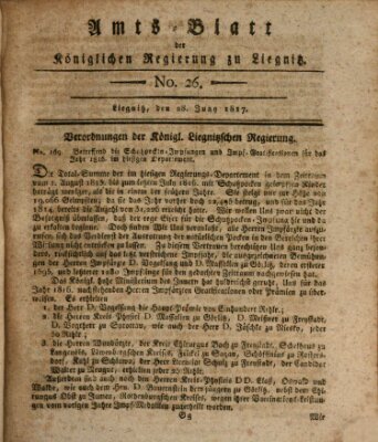 Amts-Blatt der Preußischen Regierung zu Liegnitz Samstag 28. Juni 1817