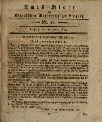 Amts-Blatt der Preußischen Regierung zu Liegnitz Samstag 12. Juli 1817