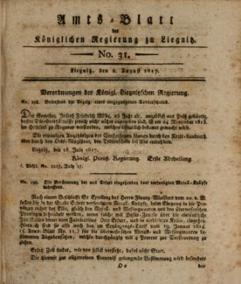 Amts-Blatt der Preußischen Regierung zu Liegnitz Samstag 2. August 1817