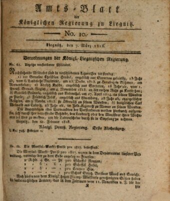 Amts-Blatt der Preußischen Regierung zu Liegnitz Samstag 7. März 1818