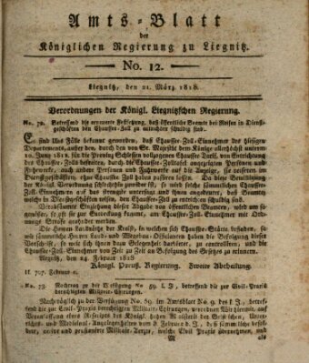 Amts-Blatt der Preußischen Regierung zu Liegnitz Samstag 21. März 1818