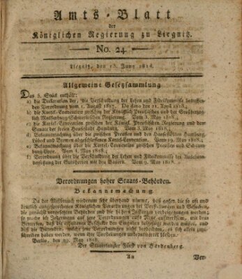 Amts-Blatt der Preußischen Regierung zu Liegnitz Samstag 13. Juni 1818