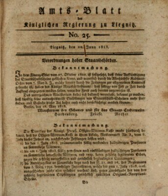 Amts-Blatt der Preußischen Regierung zu Liegnitz Samstag 20. Juni 1818