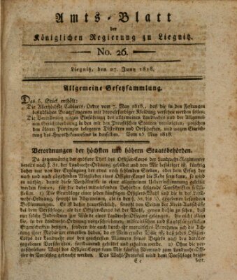 Amts-Blatt der Preußischen Regierung zu Liegnitz Samstag 27. Juni 1818