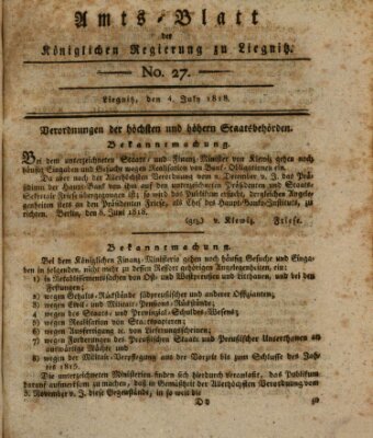 Amts-Blatt der Preußischen Regierung zu Liegnitz Samstag 4. Juli 1818