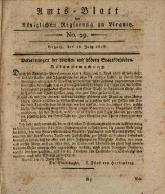 Amts-Blatt der Preußischen Regierung zu Liegnitz Samstag 18. Juli 1818