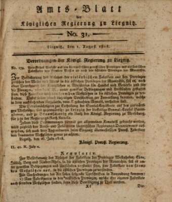 Amts-Blatt der Preußischen Regierung zu Liegnitz Samstag 1. August 1818