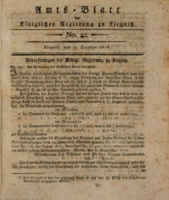 Amts-Blatt der Preußischen Regierung zu Liegnitz Samstag 17. Oktober 1818