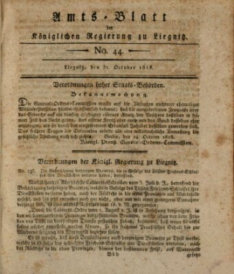 Amts-Blatt der Preußischen Regierung zu Liegnitz Samstag 31. Oktober 1818