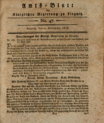 Amts-Blatt der Preußischen Regierung zu Liegnitz Samstag 21. November 1818