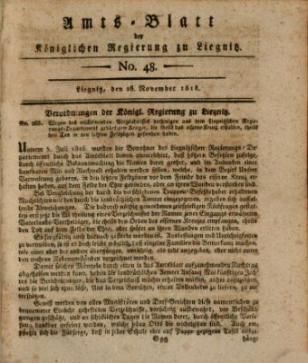 Amts-Blatt der Preußischen Regierung zu Liegnitz Samstag 28. November 1818